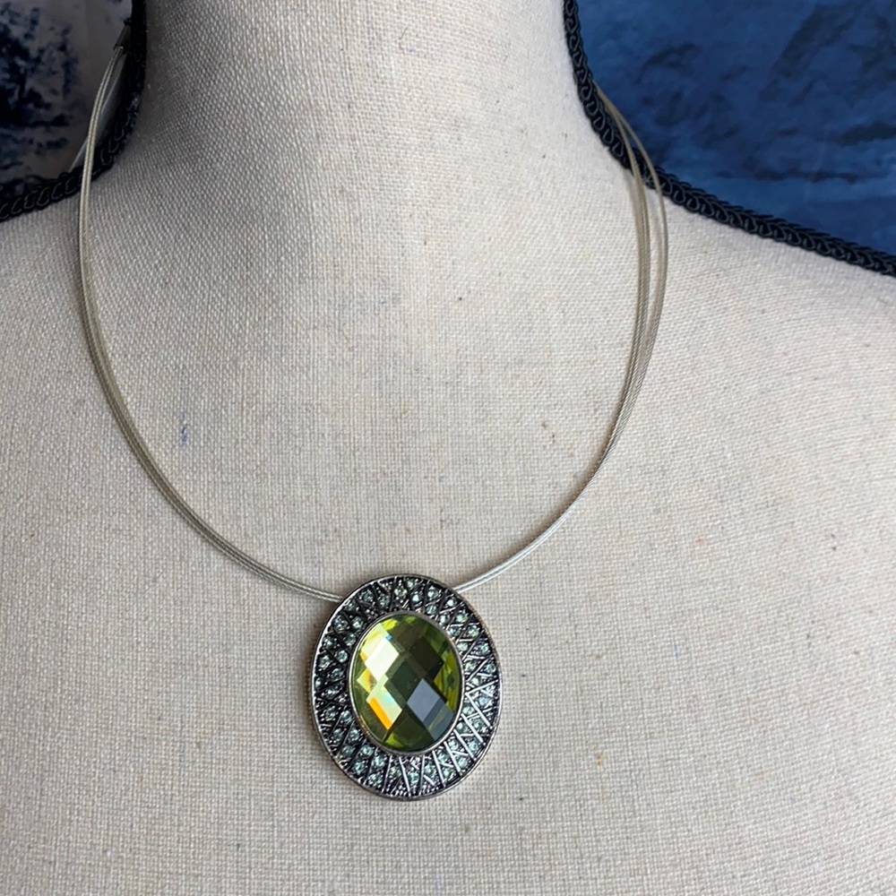 3 Strand Choker Statement Necklace with Oval embellished pendant